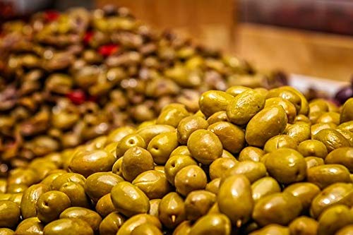 Green Cracked Olives Infused with Lemon & Peppers 1 Glass Jar DR. Net Wt. 48oz./3 LB.  1360g.