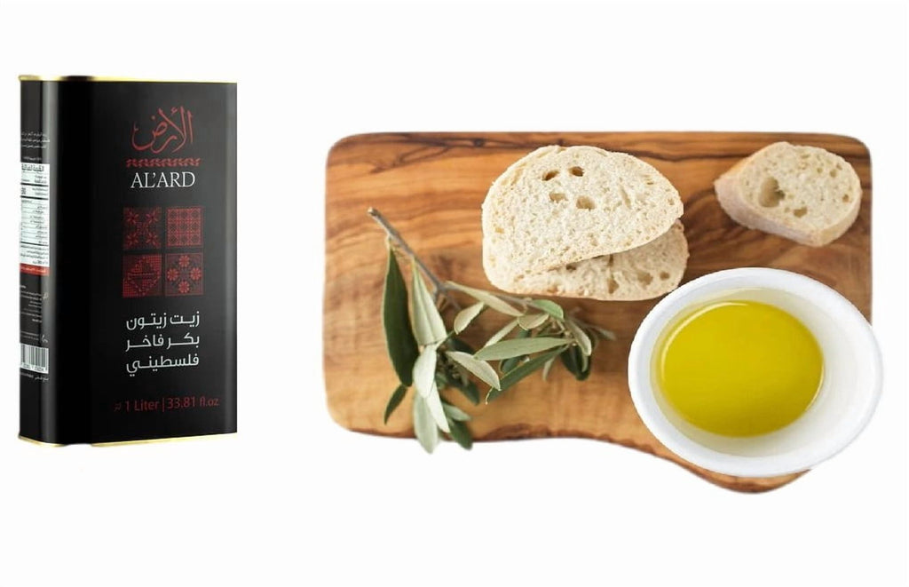 Al'ARD Extra Virgin Olive Oil First Cold Pressed One L. Tin Can/ 33.81 fl.oz.  - زيت زيتون الأرض الفلسطيني