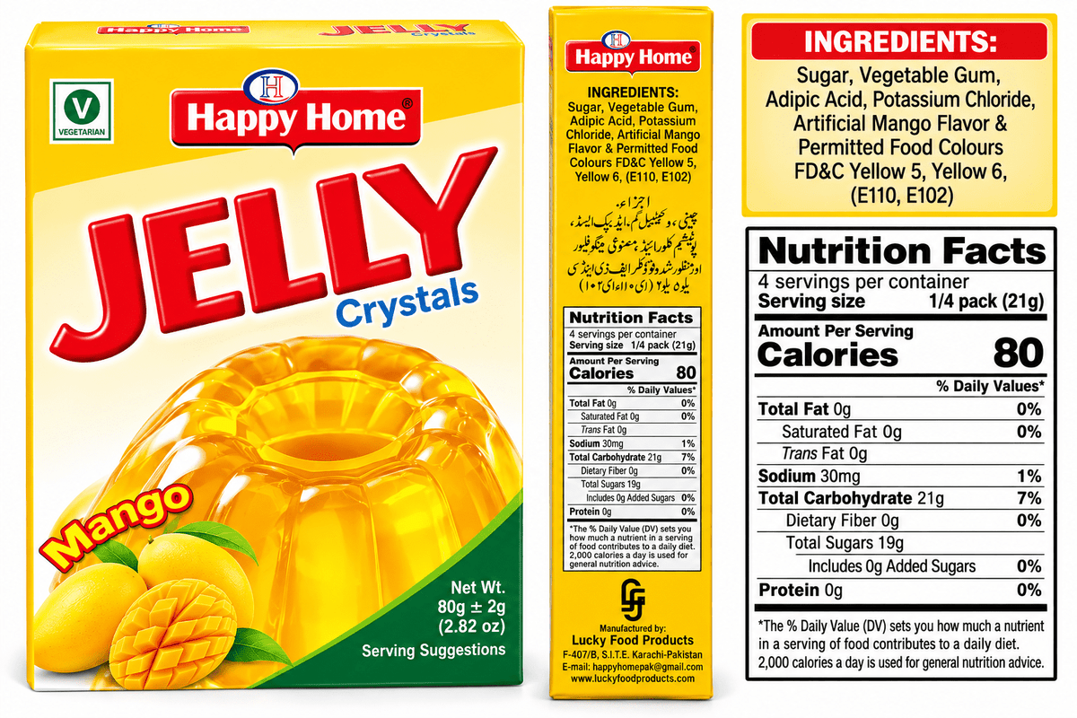Happy Home Mango Halal Jelly Crystals, 80 g Boxes, 6-Pack