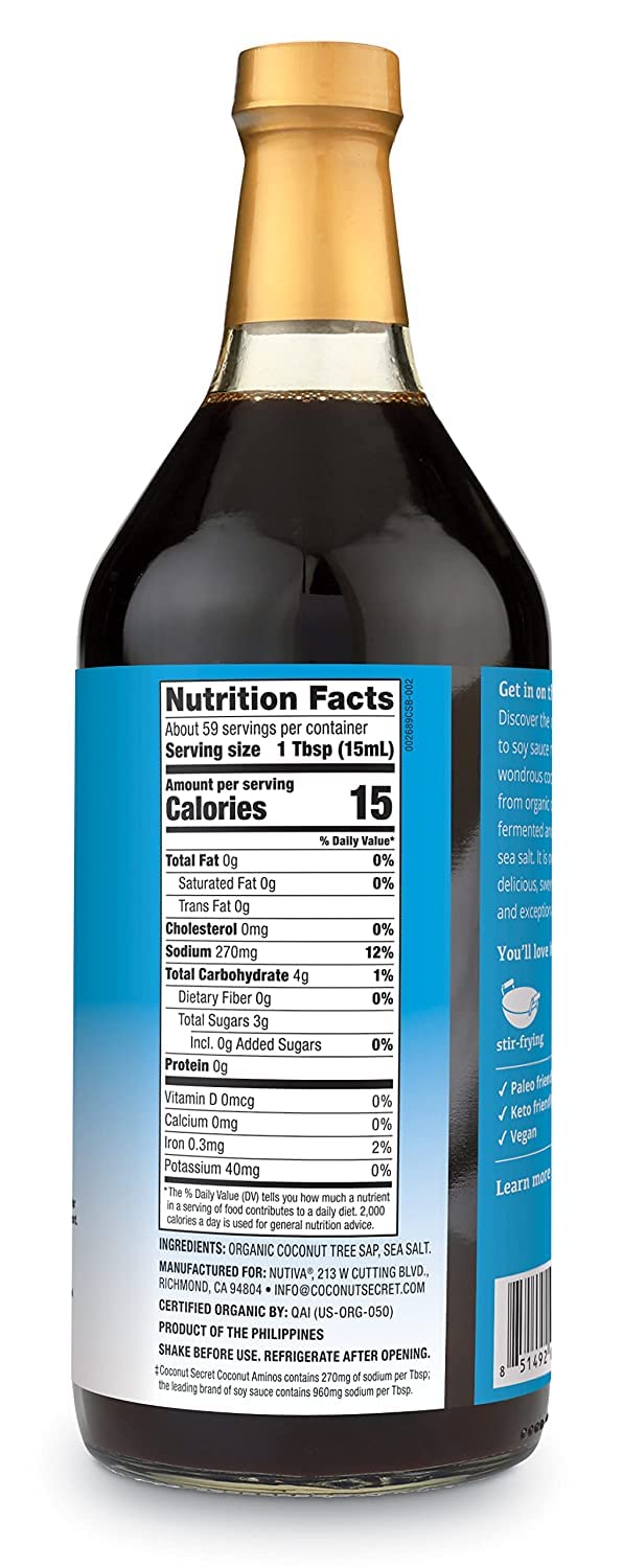 Organic Coconut Aminos Seasoning Sauce & Marinade, One (1) Glass Bottle NT.WT 32 Fl.Oz, (887mL)