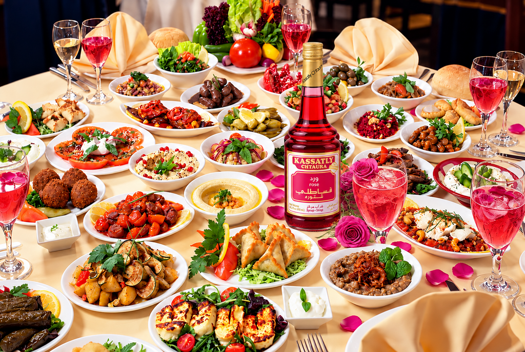 Kassatly Chtaura Original Lebanese Rose Syrup, Traditional Middle Eastern Drink Concentrate, 20.2 fl oz (600 mL) Glass Bottles, Pack of 4