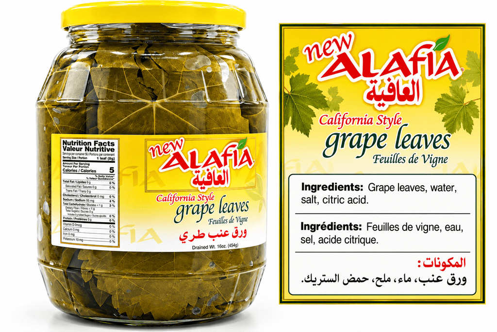 Grape Leaves, Al Afia California Style, DR. WT.16 oz (454g) Pack of 2 Glass Jars