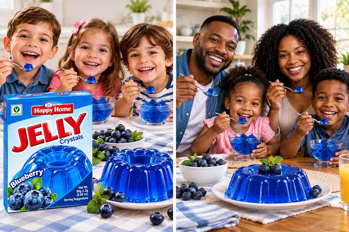 Happy Home Blueberry Halal Jelly Crystals, 80 g Boxes, 6-Pack