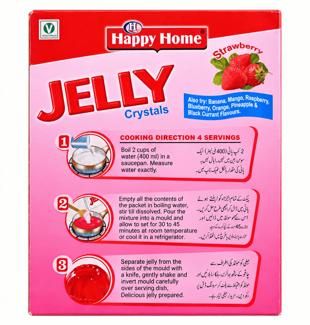 Happy Home Strawberry Halal Jelly Crystals, 80 g Boxes, 6-Pack