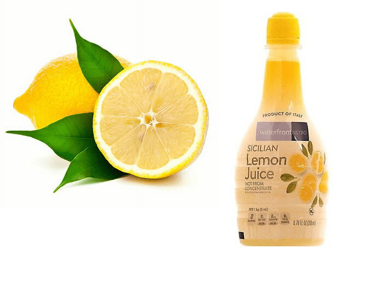 Sicilian Lemon Juice Not from Concentrate with Essentials Lemon Oil Six (6) Squeeze Bottle Net Wt. 6.76 Fl Oz (200mL)