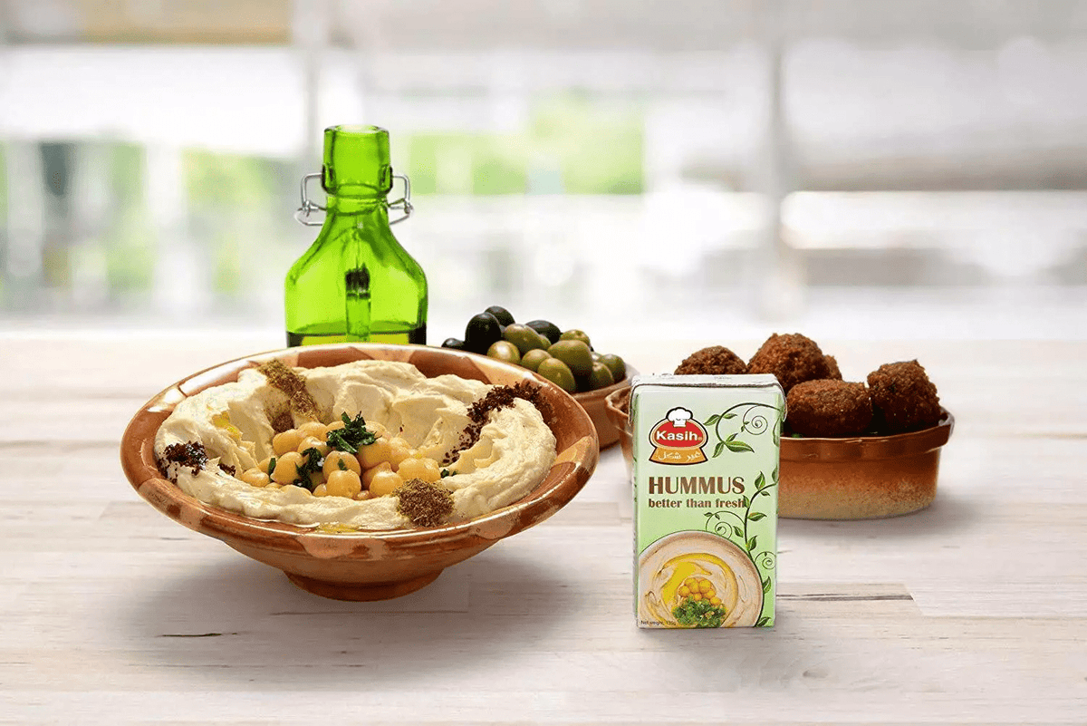 Hummus Kasih with Tahini Ready To Eat Mini Size 1 x 4 Mini Packets 135g/5oz each Mini Packet - حمص الكسيح بالطعمة الجديدة، جاهز للأكل