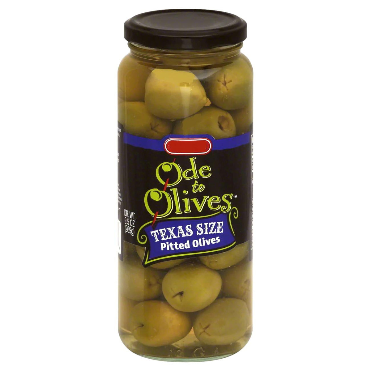Ode to Olives Texas Size Pitted Green Olives 4 Glass Jars - DR. WT. 9.5 oz ( 269g)
