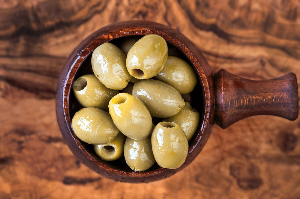 Ode to Olives Texas Size Pitted Green Olives One (1) Glass Jar - DR. WT. 9.5 oz ( 269g)