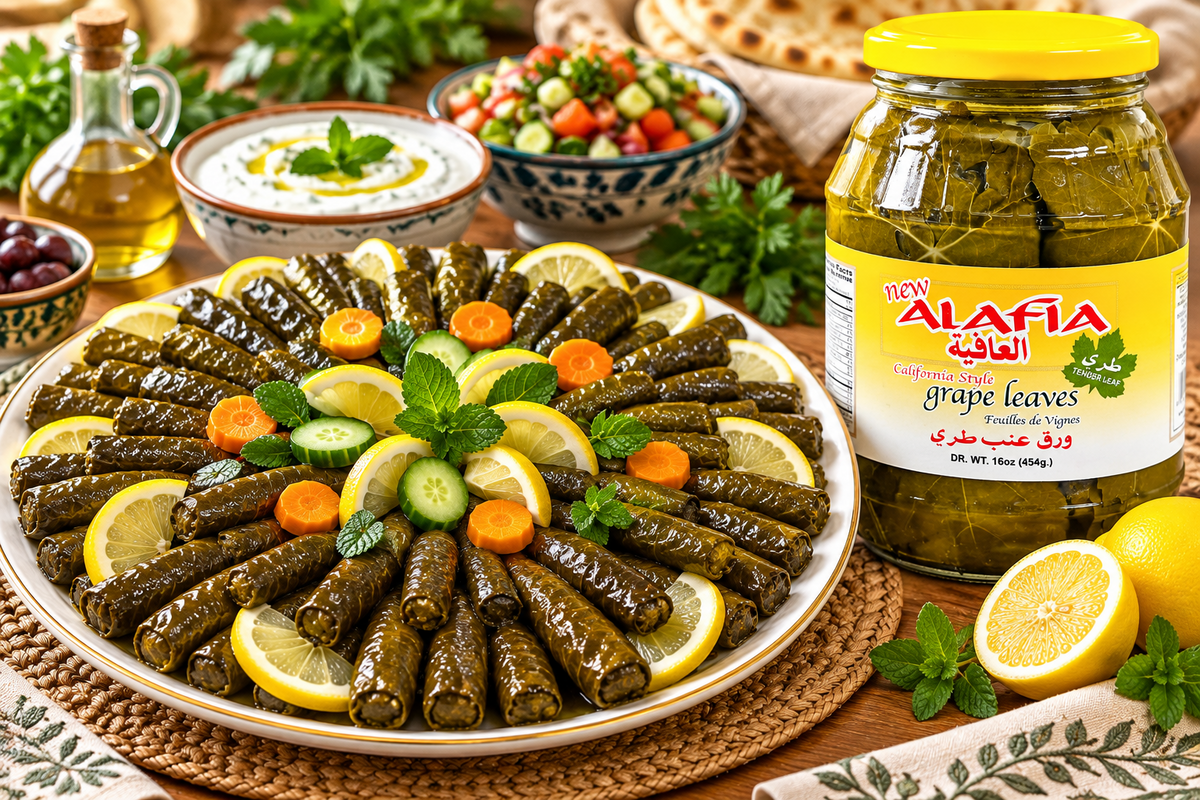 Grape Leaves, Al Afia California Style, DR. WT.16 oz (454g) Pack of 4 Glass Jars