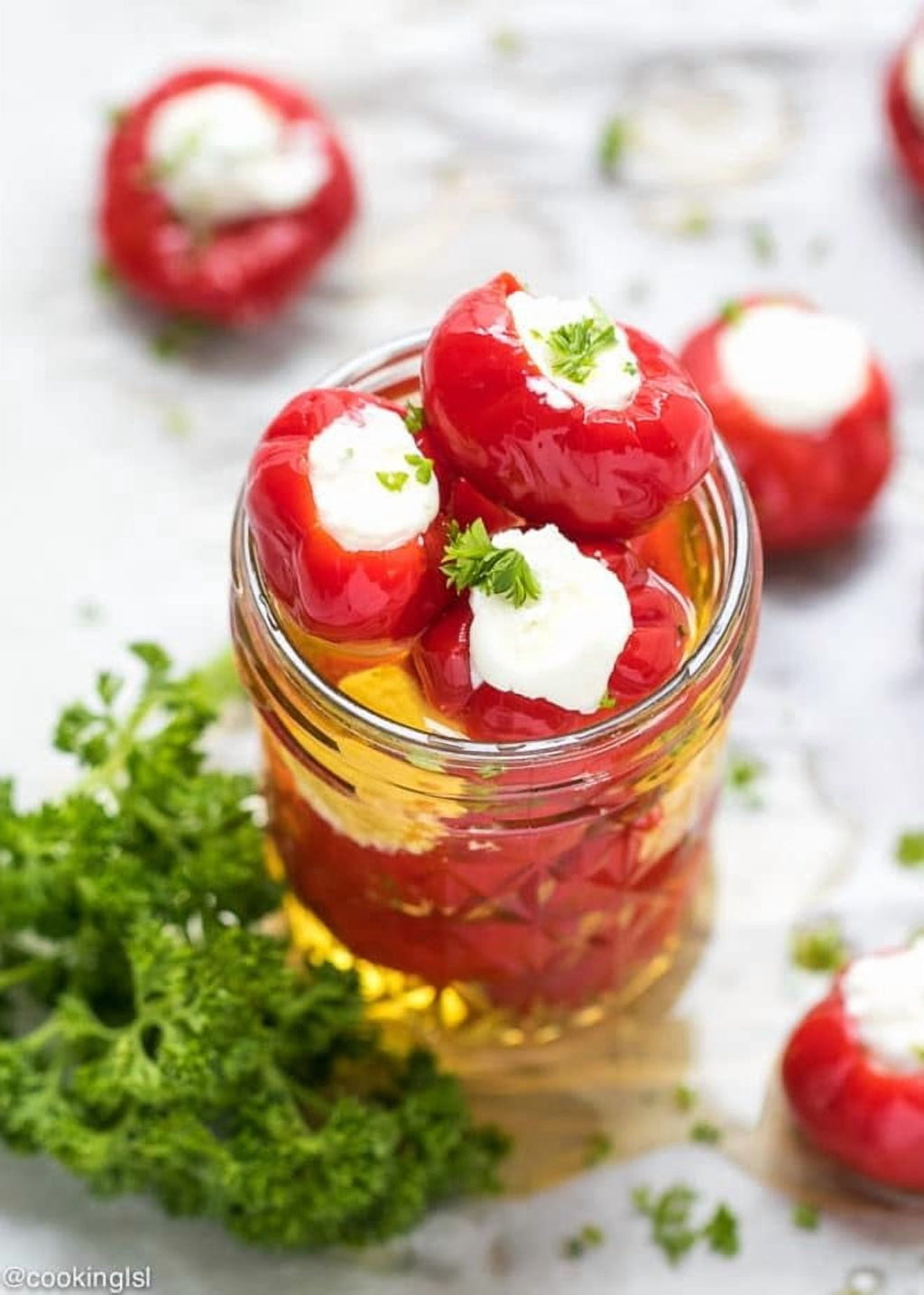 Cherry Red Peppers Stuffed with Cheese- - 2 Glass Jars Net Wt. 33.9oz. (960g)