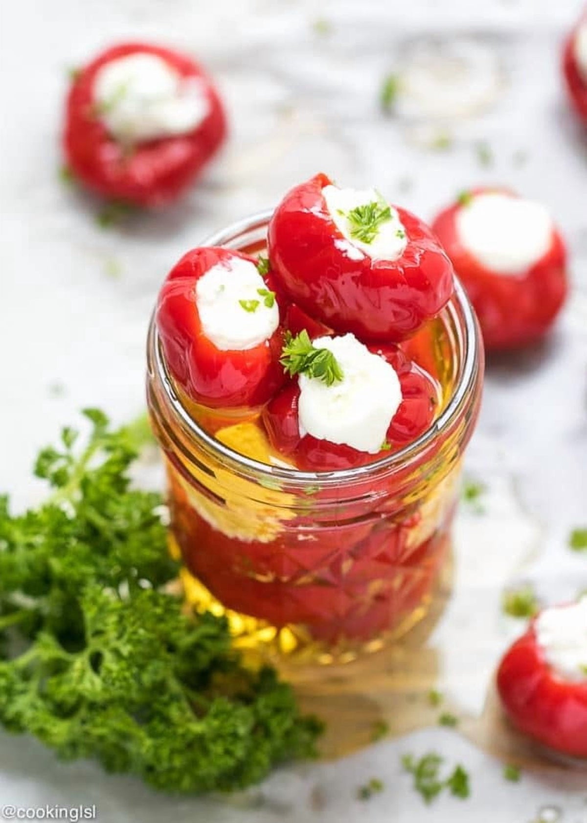 Cherry Red Peppers Stuffed with Cheese- - 2 Glass Jars Net Wt. 33.9oz. (960g)