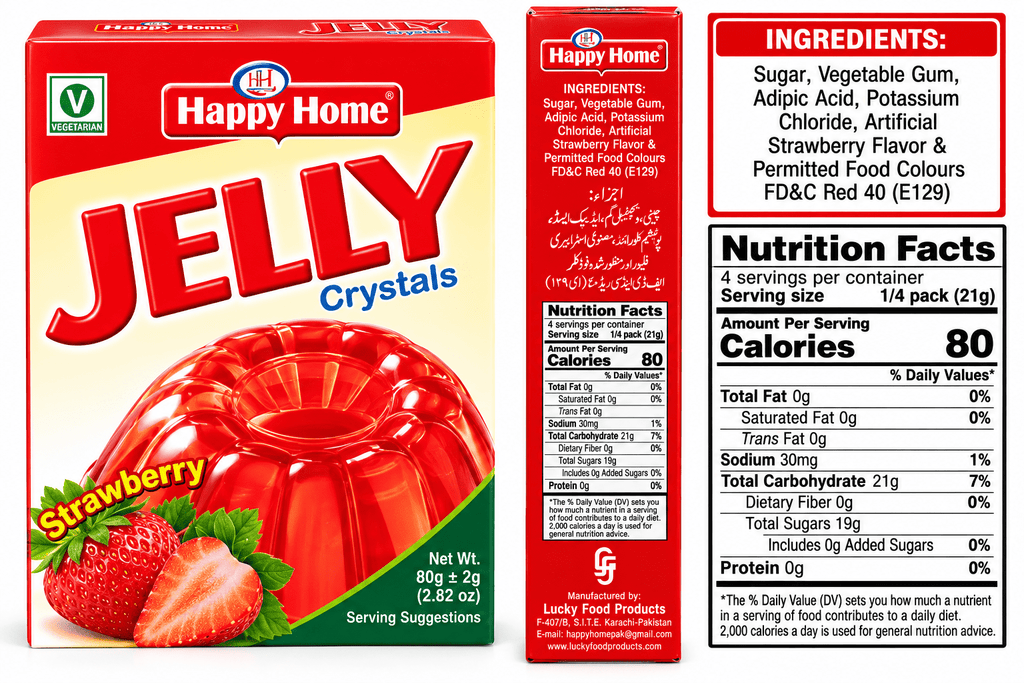 Happy Home Strawberry Halal Jelly Crystals, 80 g Boxes, 6-Pack