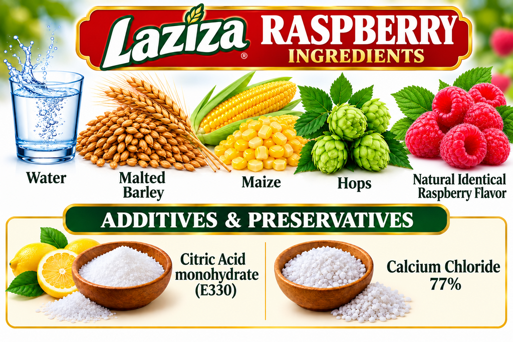 Laziza Raspberry Flavor Malt Beverage Carbonated 6-Pack 11 fl oz (330ml) Glass Bottles