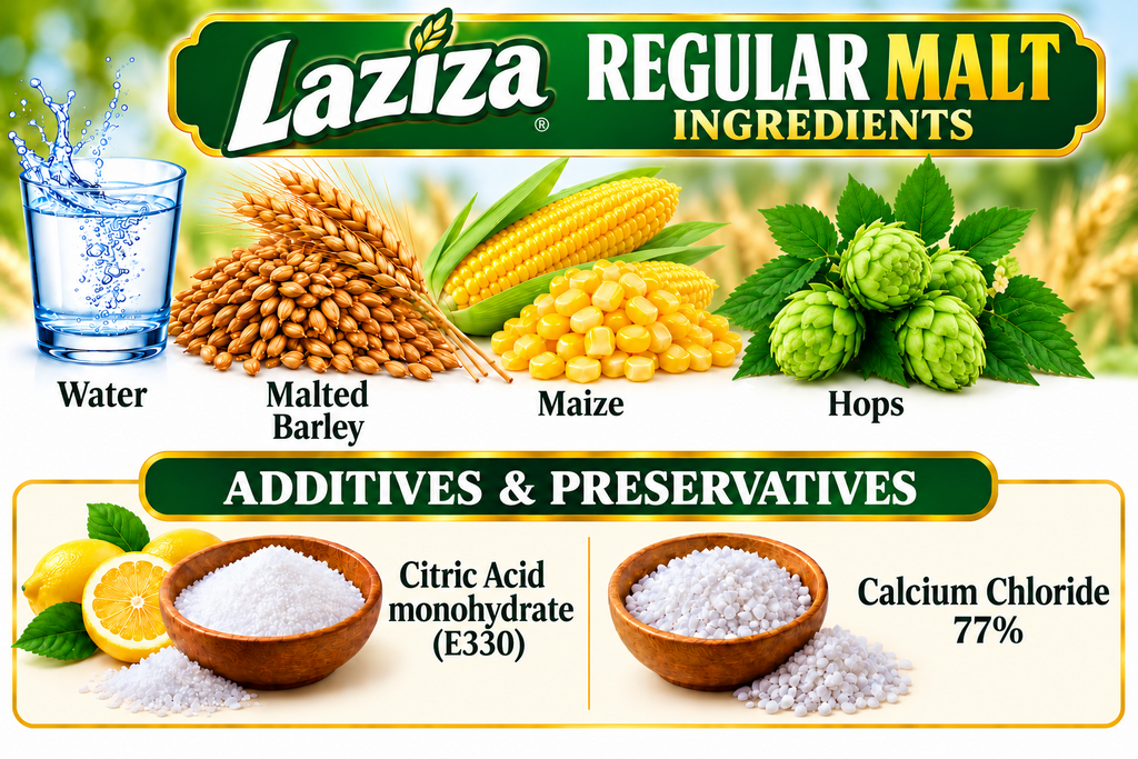 Laziza Regular Malt Beverage, One 6-Pack 11.2 Fl. oz. (330ml) Glass Bottles
