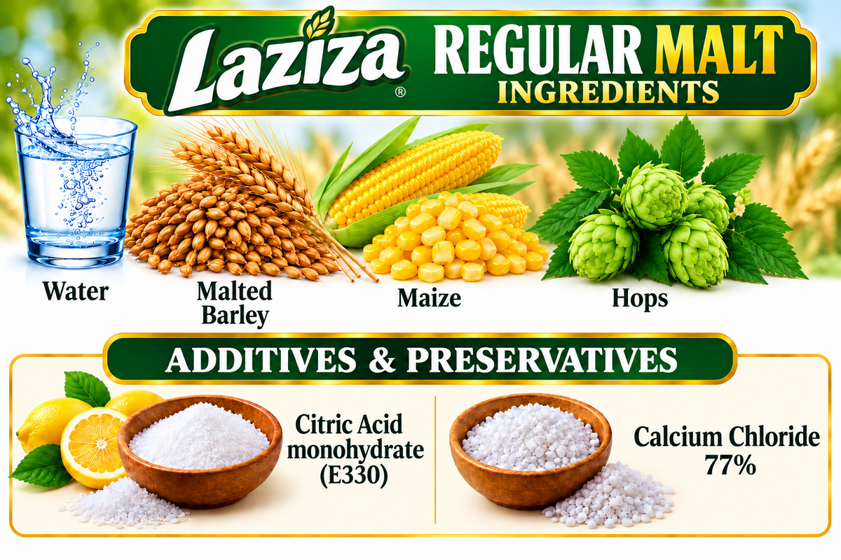 Laziza Regular Malt Beverage, One 6-Pack 11.2 Fl. oz. (330ml) Glass Bottles