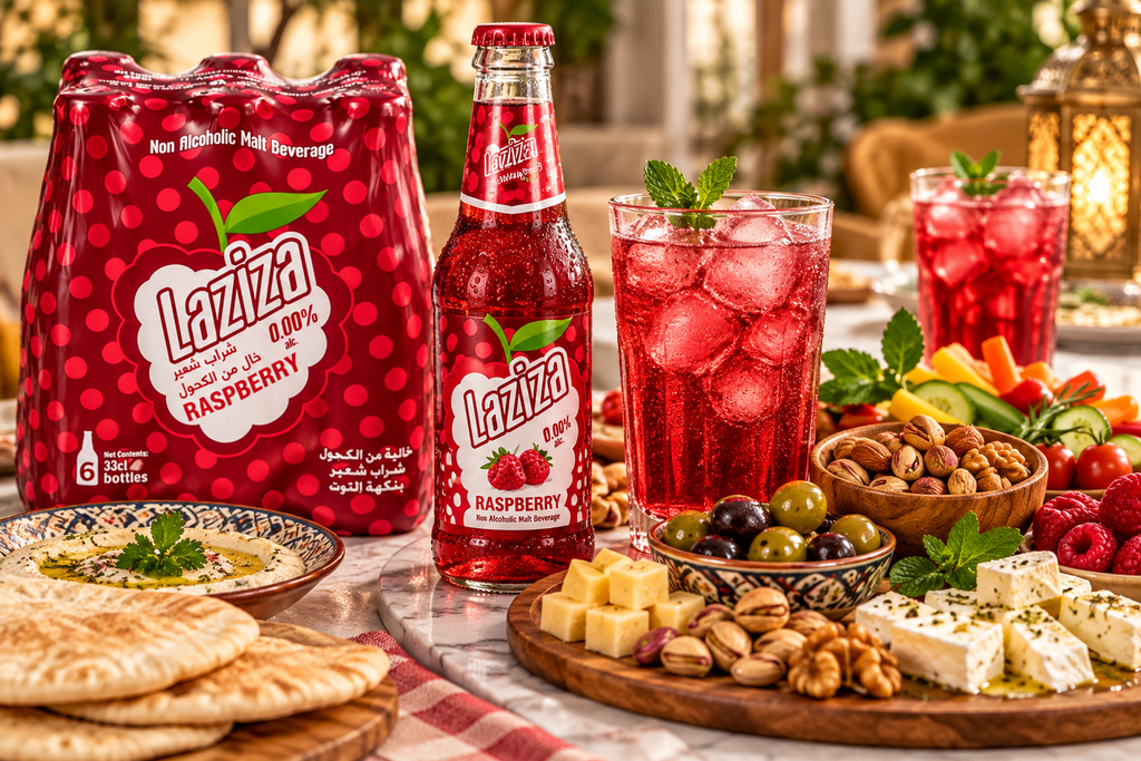 Laziza Raspberry Flavor Malt Beverage Carbonated 6-Pack 11 fl oz (330ml) Glass Bottles