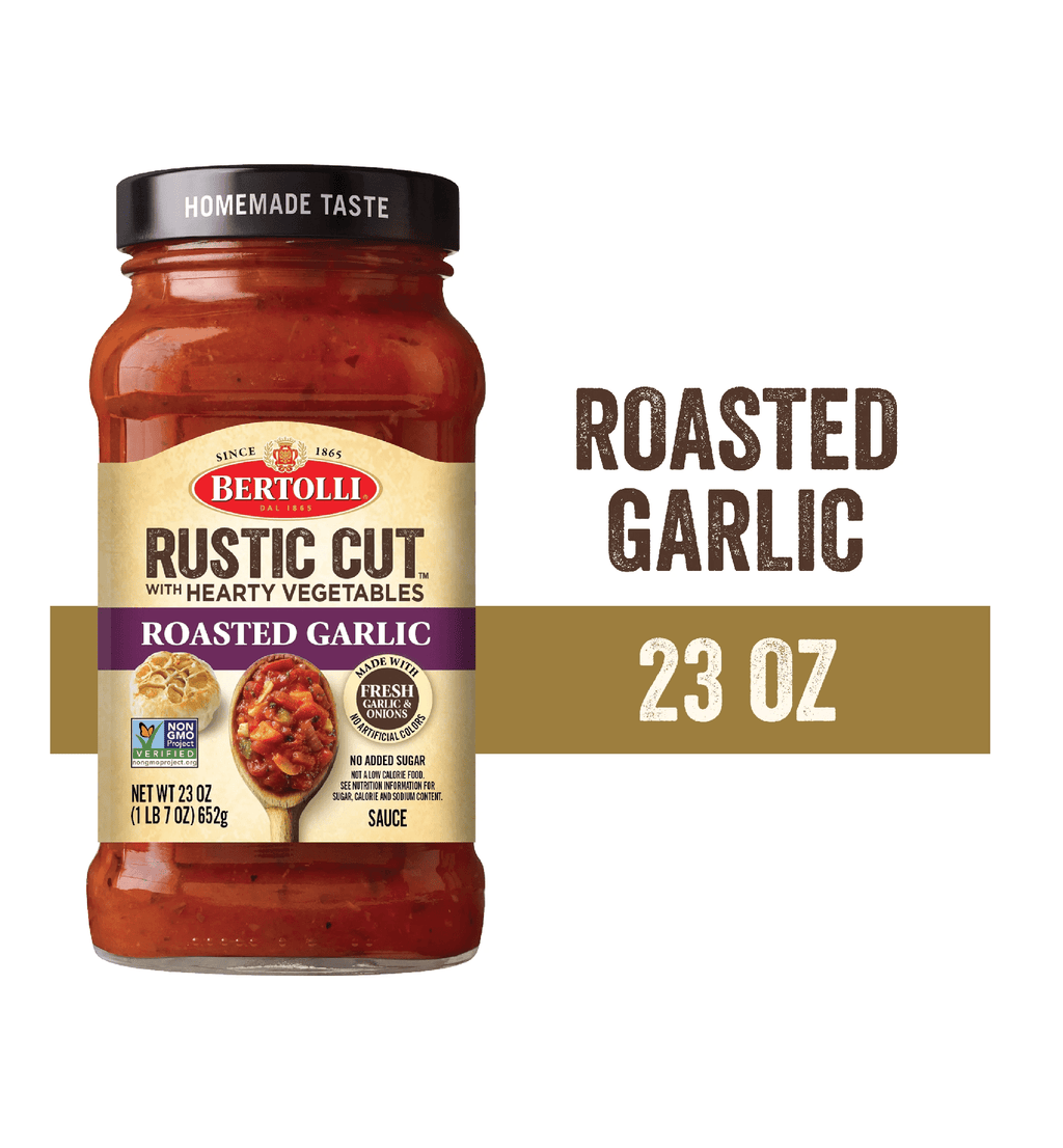 Bertolli Rustic Cut Pasta Sauce Roasted Garlic with Hearty Vegetables 2 Glass Jars 23oz/652g each