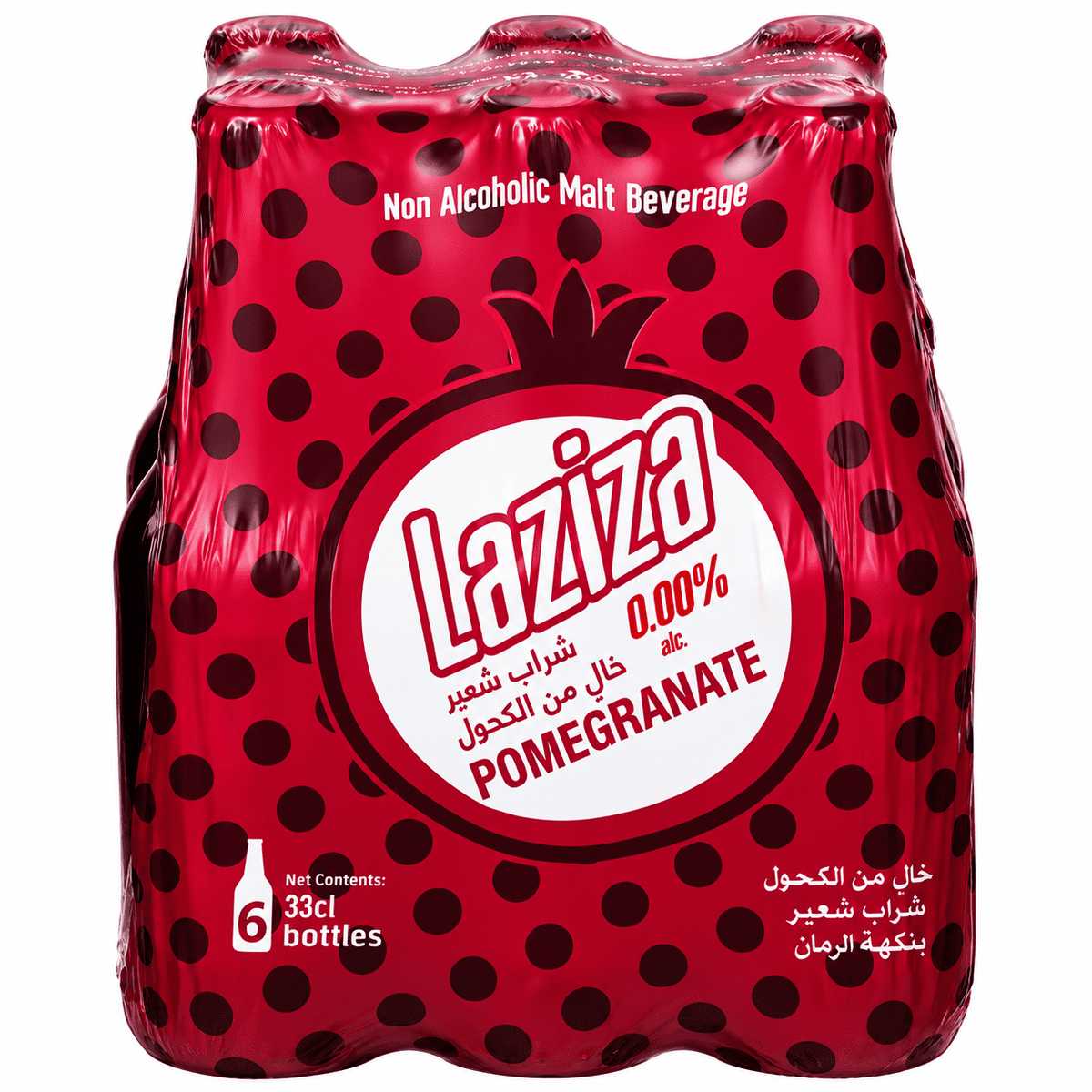 Laziza Pomegranate Flavor Non-Alcoholic Malt Beverage – 6 Pack, 11.2 fl oz (330 mL) Glass Bottles