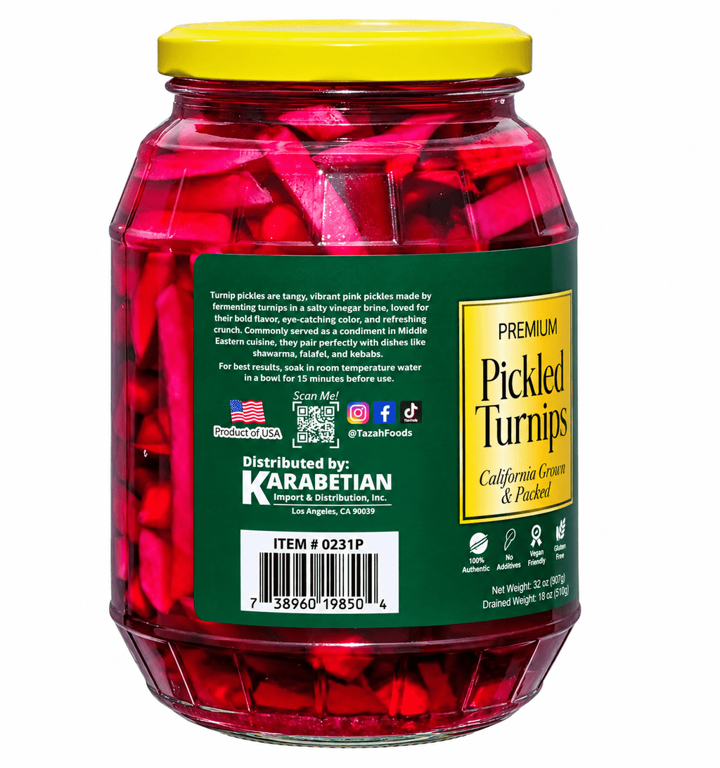 Pickled Turnips Lebanese Style One (1) Single Glass Jar 32oz - Drain Wt. 16oz