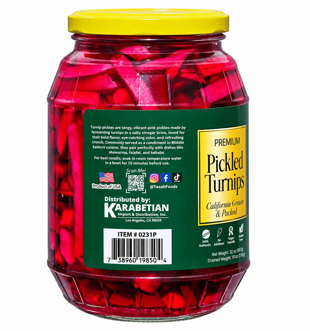 Pickled Turnips Lebanese Style One (1) Single Glass Jar 32oz - Drain Wt. 16oz