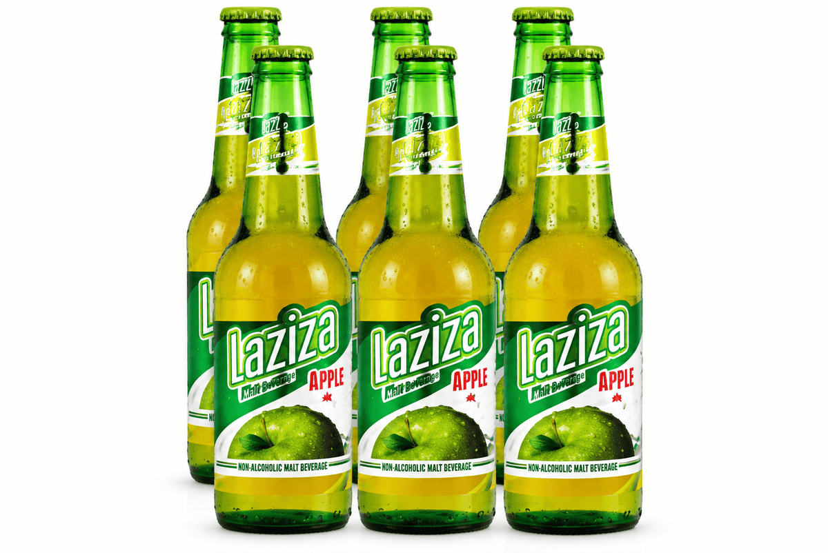 Laziza Apple Flavor Non-Alcoholic Malt Beverage – 6 Pack, 11.2 fl oz (330 mL) Glass Bottles