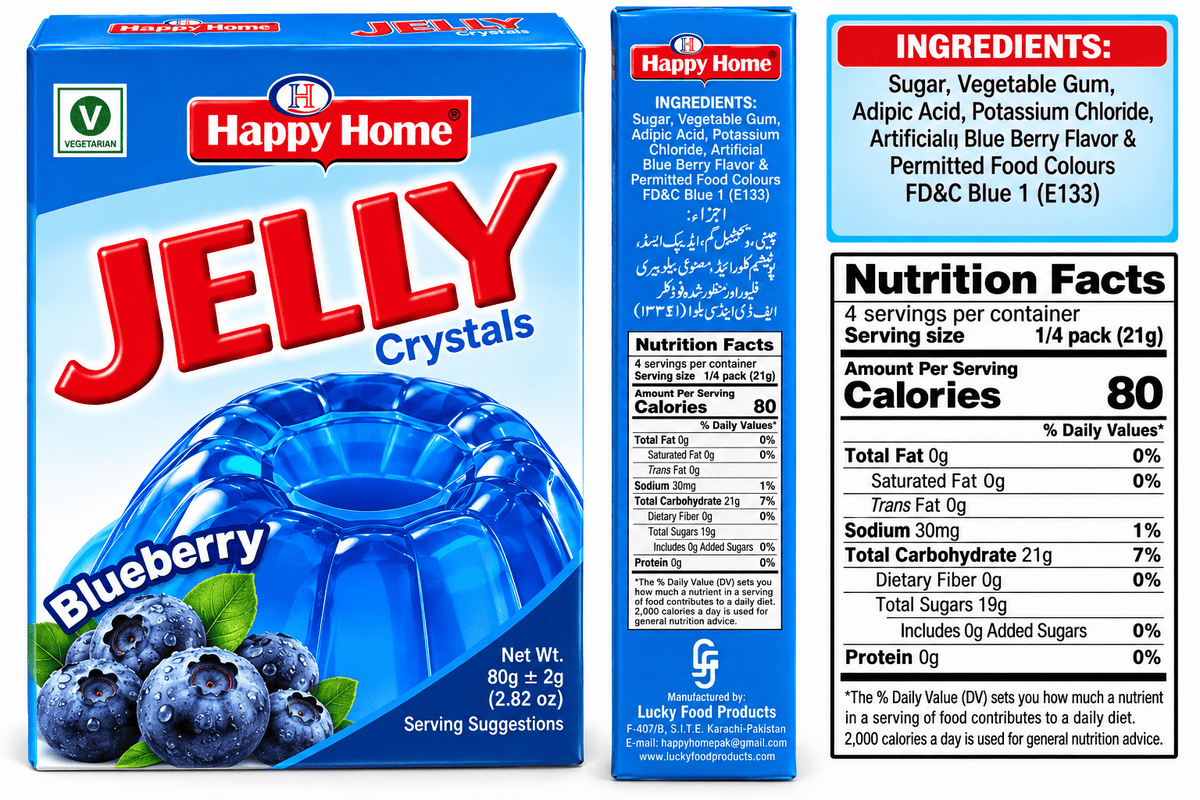 Happy Home Blueberry Halal Jelly Crystals, 80 g Boxes, 6-Pack