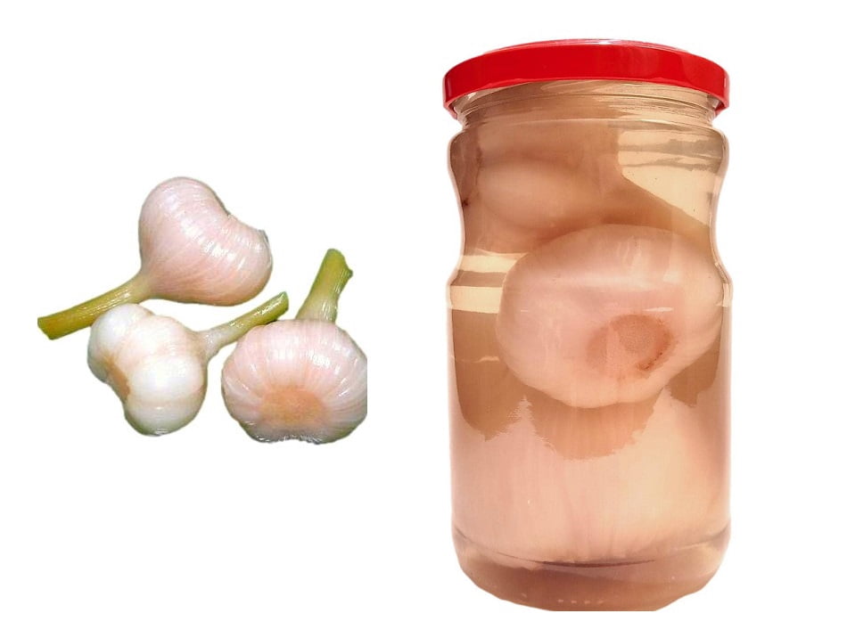 Pickled Garlic Whole in Brine, Crispy and Fresh, Two (2) Glass Jars 24oz (700g)