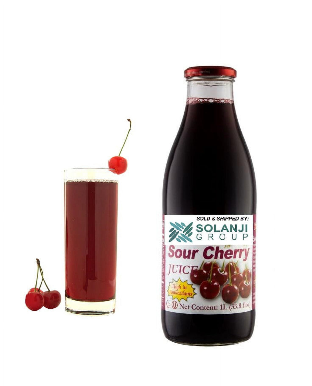 Cherry Juice Net 33.8 fl.oz (1 Ltr.) - Two (2) Glass Bottles - High in Antioxidants