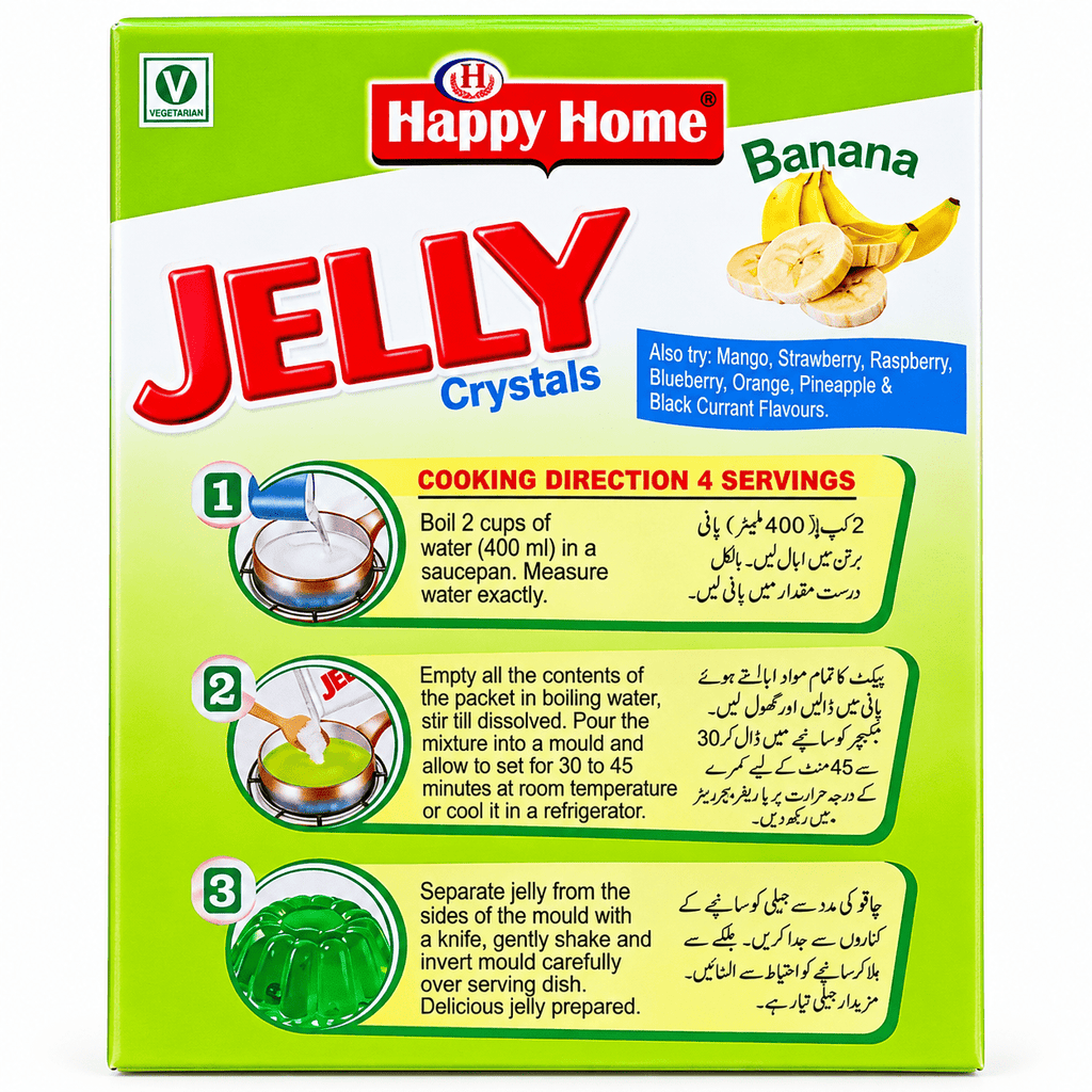 Happy Home Banana Halal Jelly Crystals, 80 g Boxes, 6-Pack