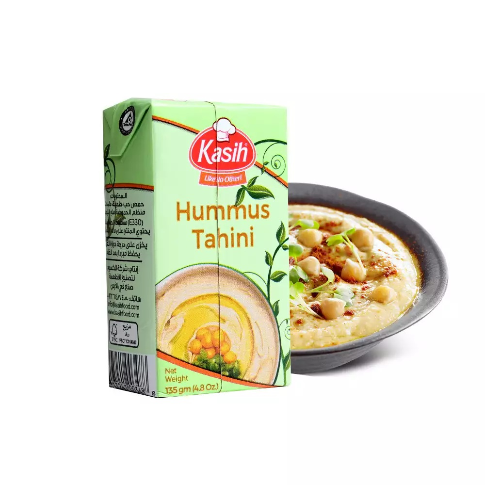 Hummus Kasih with Tahini Ready To Eat Mini Size 4 x 4 Mini Packets 135g/5oz each Mini Packet - حمص الكسيح بالطعمة الجديدة، جاهز للأكل