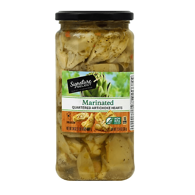 Artichoke Hearts Marinated Quartered Two (2) Glass Jars - 24 Oz. (680g) - DR,WT, 13.4oz. (379g)