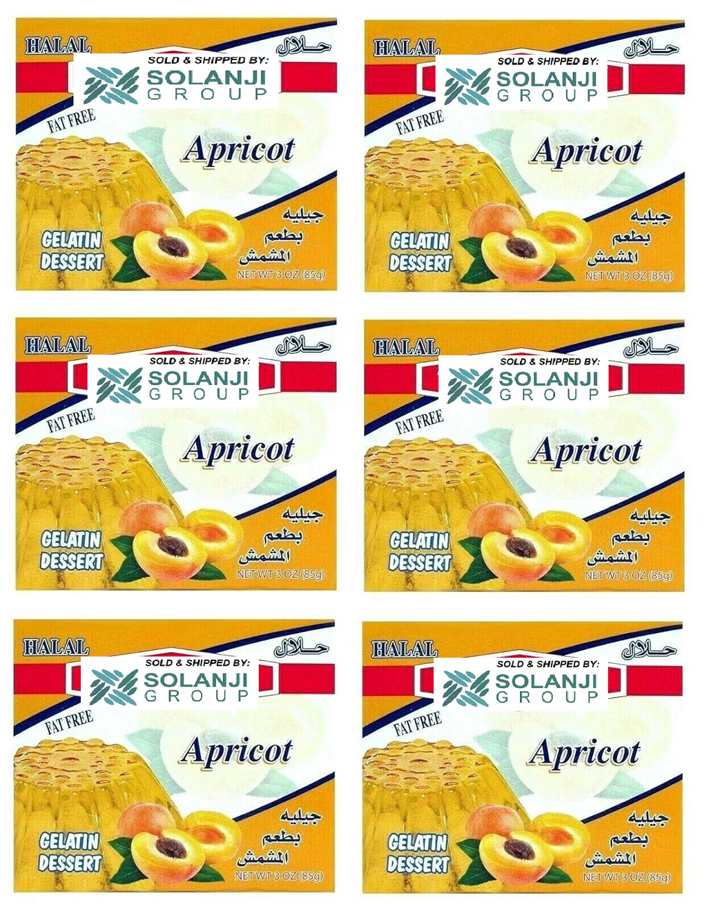 Apricot Halal Gelatin Dessert Jell-O  3.oz each - Pack of 6 - جيليه المشمش حلال
