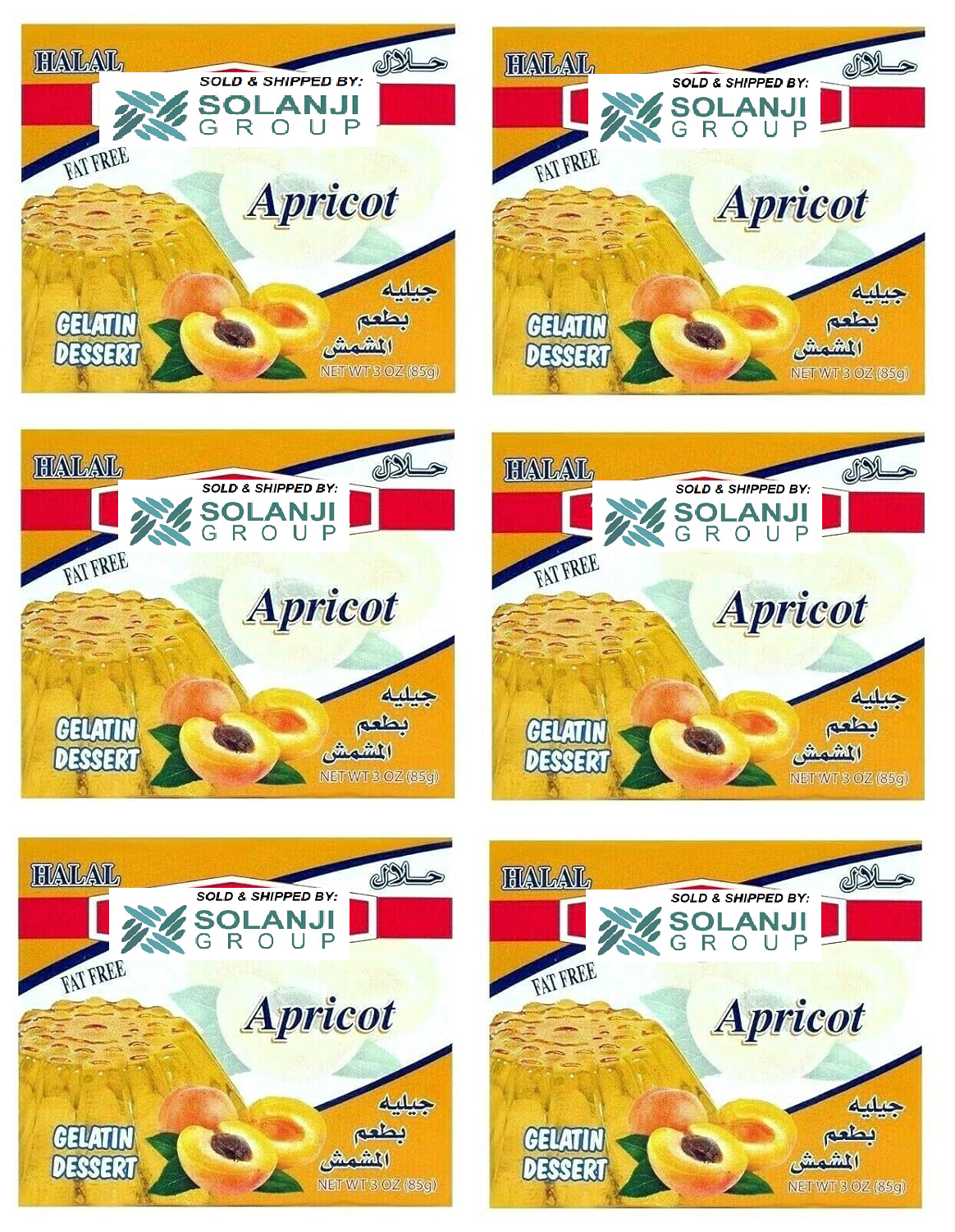 Apricot Halal Gelatin Dessert Jell-O  3.oz each - Pack of 6 - جيليه المشمش حلال