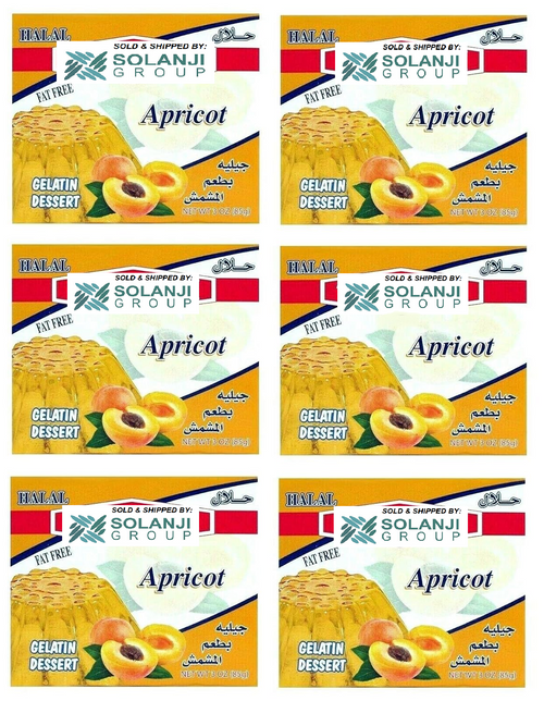Apricot Halal Gelatin Dessert Jell-O  3.oz each - Pack of 6 - جيليه المشمش حلال