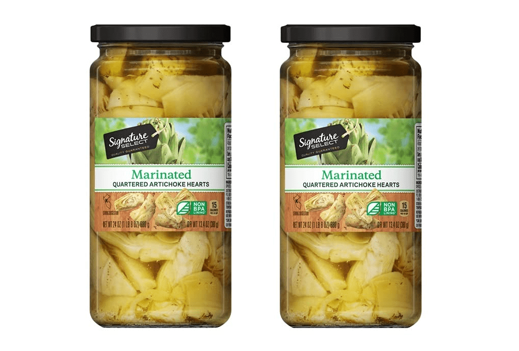 Artichoke Hearts Marinated Quartered Two (2) Glass Jars - 24 Oz. (680g) - DR,WT, 13.4oz. (379g)