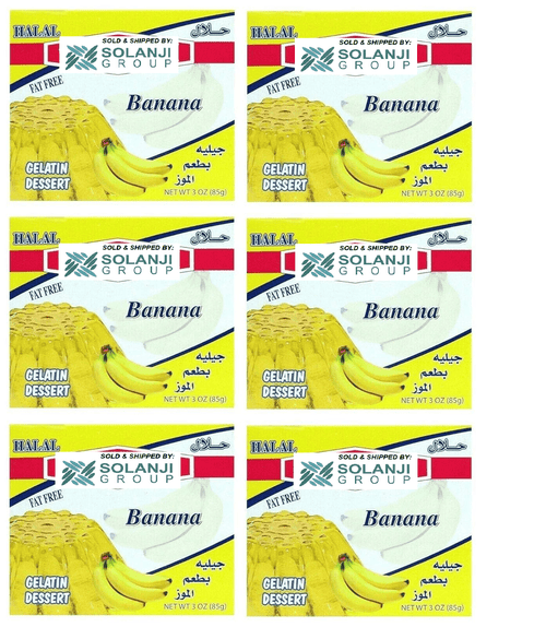 Banana Halal Gelatin Dessert Jell-O 3.oz each - Pack of 6 - جيليه الموز حلال