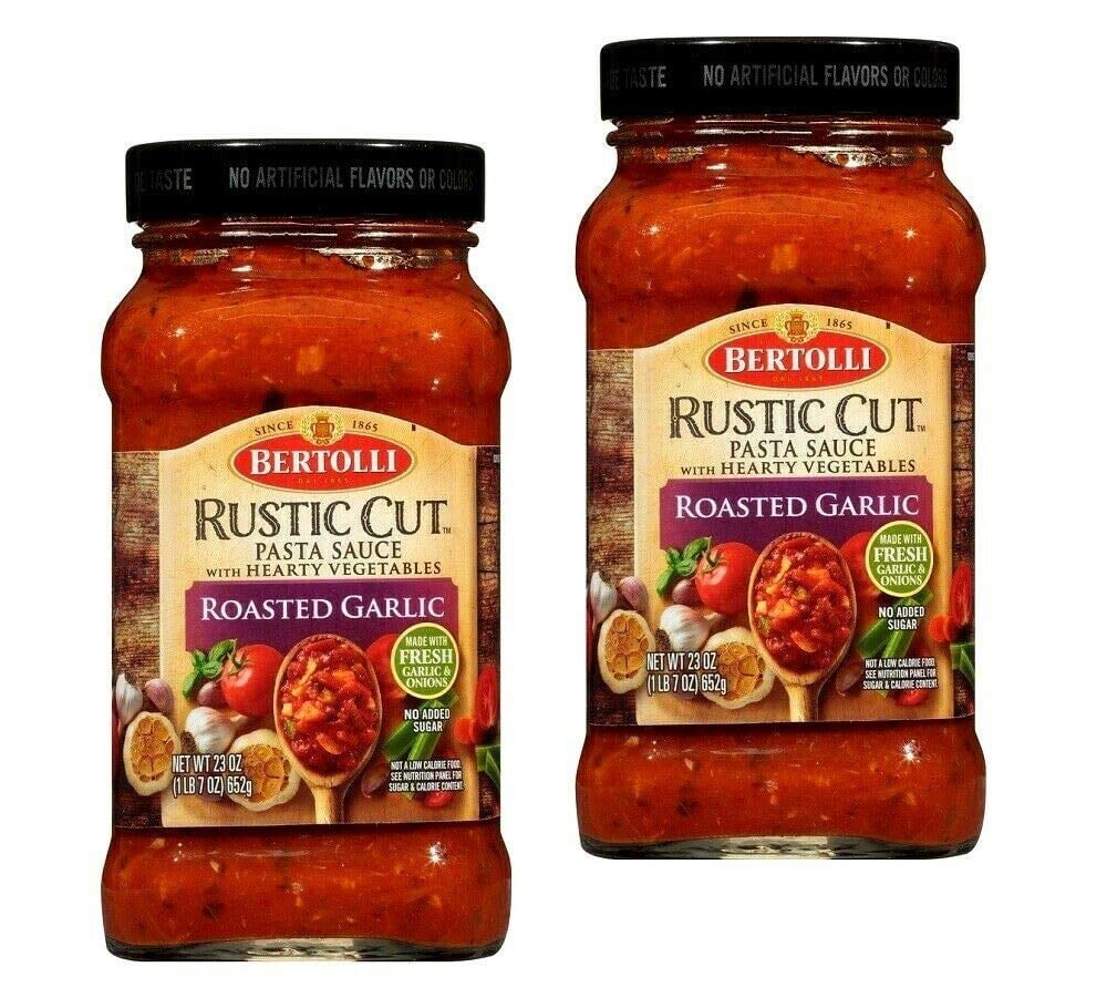 Bertolli Rustic Cut Pasta Sauce Roasted Garlic with Hearty Vegetables 2 Glass Jars 23oz/652g each
