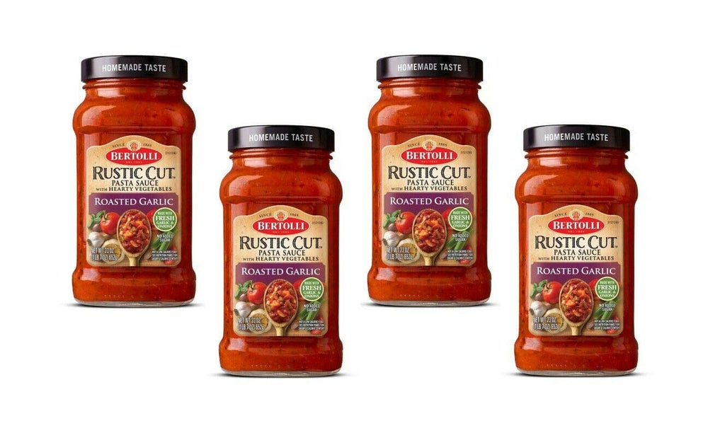 Bertolli Rustic Cut Pasta Sauce Roasted Garlic with Hearty Vegetables 4 Glass Jars 23oz/652g each