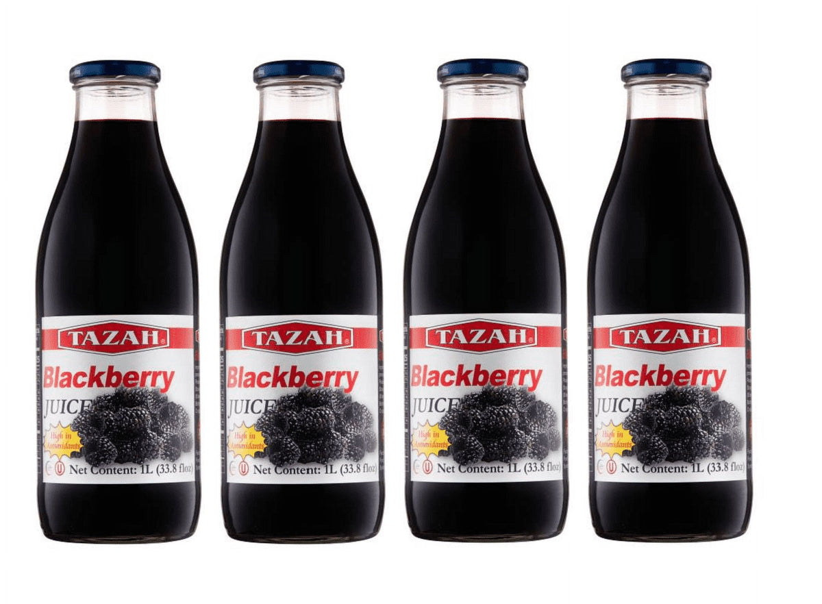 Blackberry Juice Net 33.8 fl.oz (1 Ltr.) - 4 Glass Bottles - High in Antioxidants