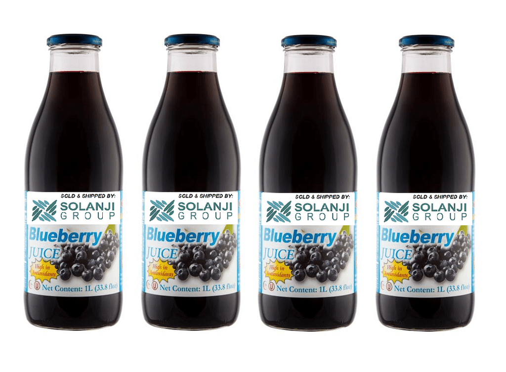 Blueberry Juice Net 33.8 fl.oz (1 Ltr.) - Four (4) Glass Bottles - High in Antioxidants