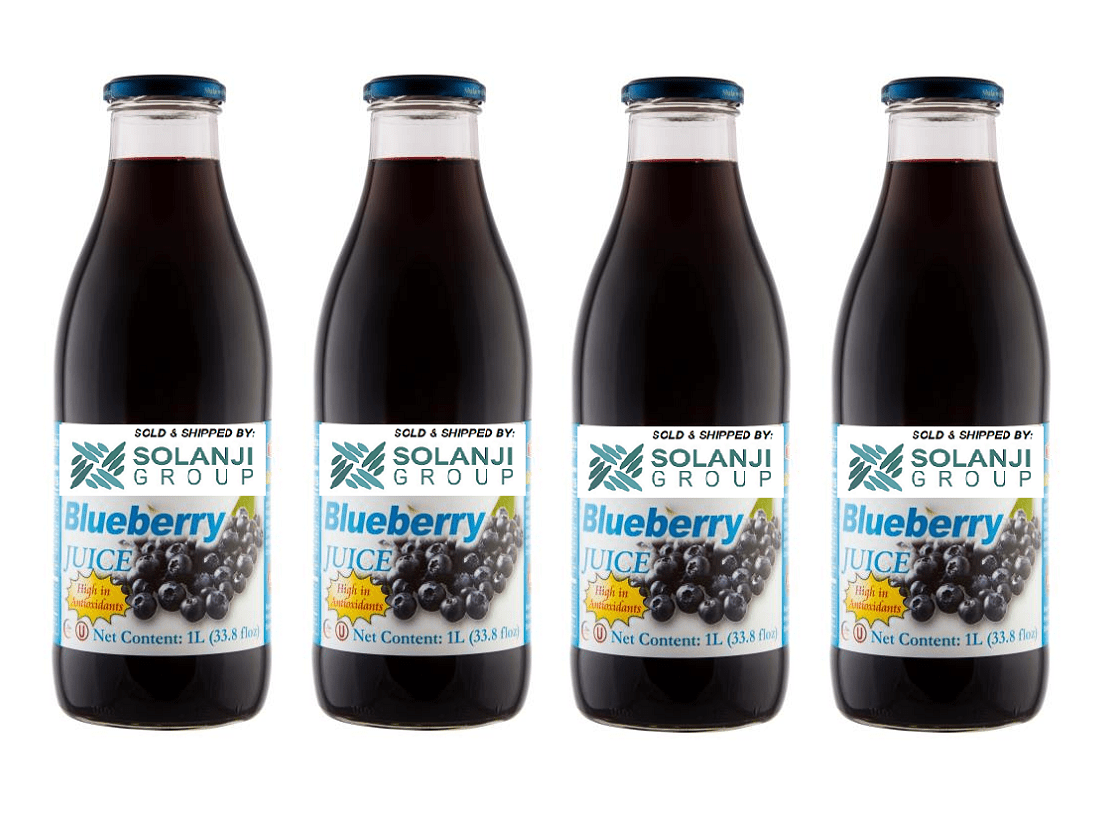 Blueberry Juice Net 33.8 fl.oz (1 Ltr.) - Four (4) Glass Bottles - High in Antioxidants