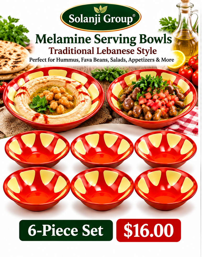 Melamine Bowls - Lebanese Traditional Hummus & Foule Mudammas (6) Standard Size Bowls 7" x 1.75"