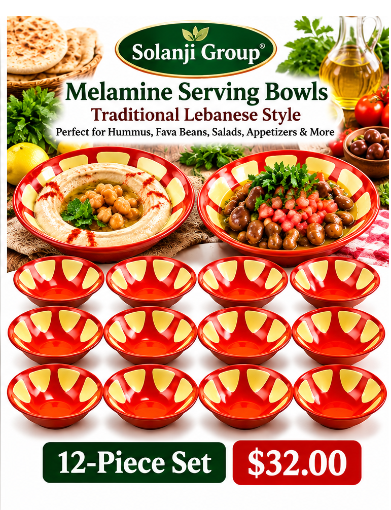Melamine Bowls - Lebanese Traditional Hummus & Foule Mudammas (12) Standard Size Bowls 7" x 1.75"