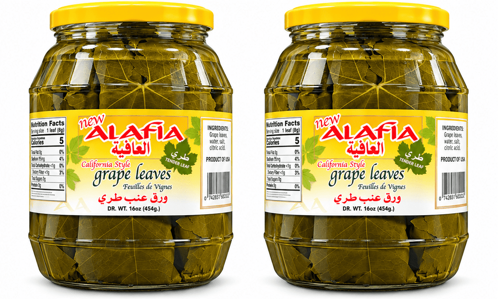 Grape Leaves, Al Afia California Style, DR. WT.16 oz (454g) Pack of 2 Glass Jars