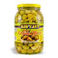 Green Cracked Olives Infused with Lemon & Peppers 1 Glass Jar DR. Net Wt. 48oz./3 LB.  1360g.