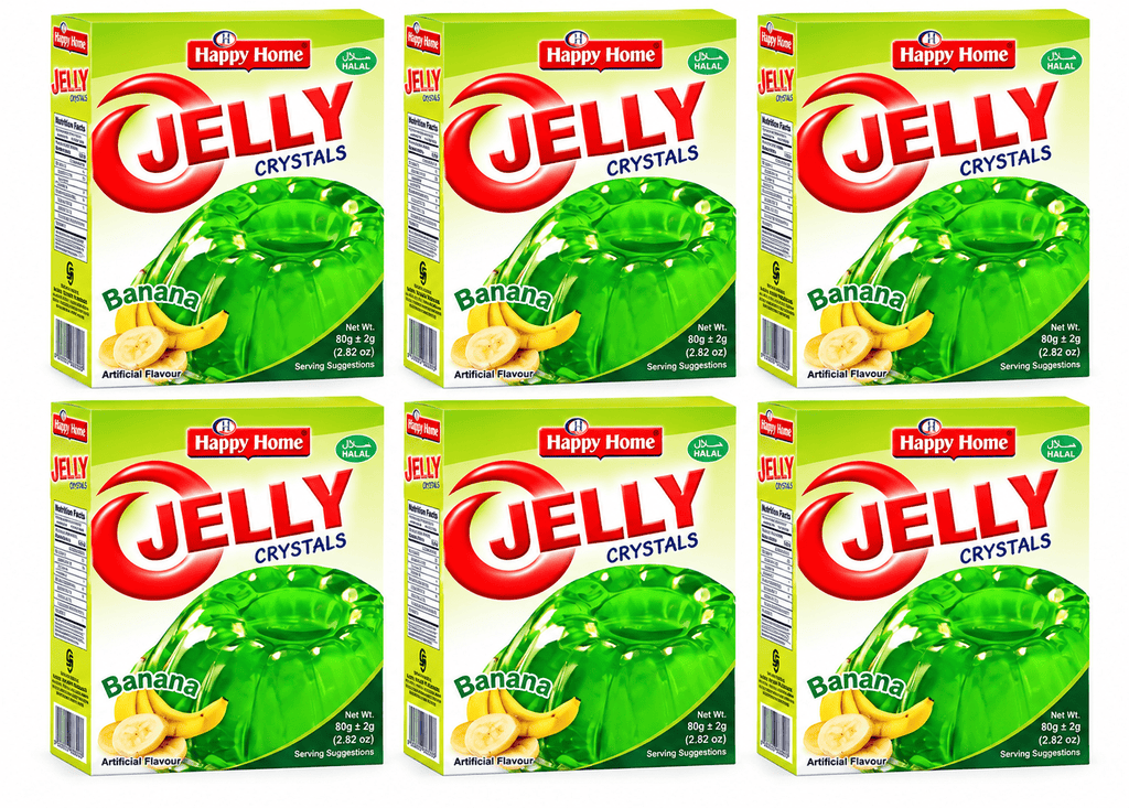 Happy Home Banana Halal Jelly Crystals, 80 g Boxes, 6-Pack