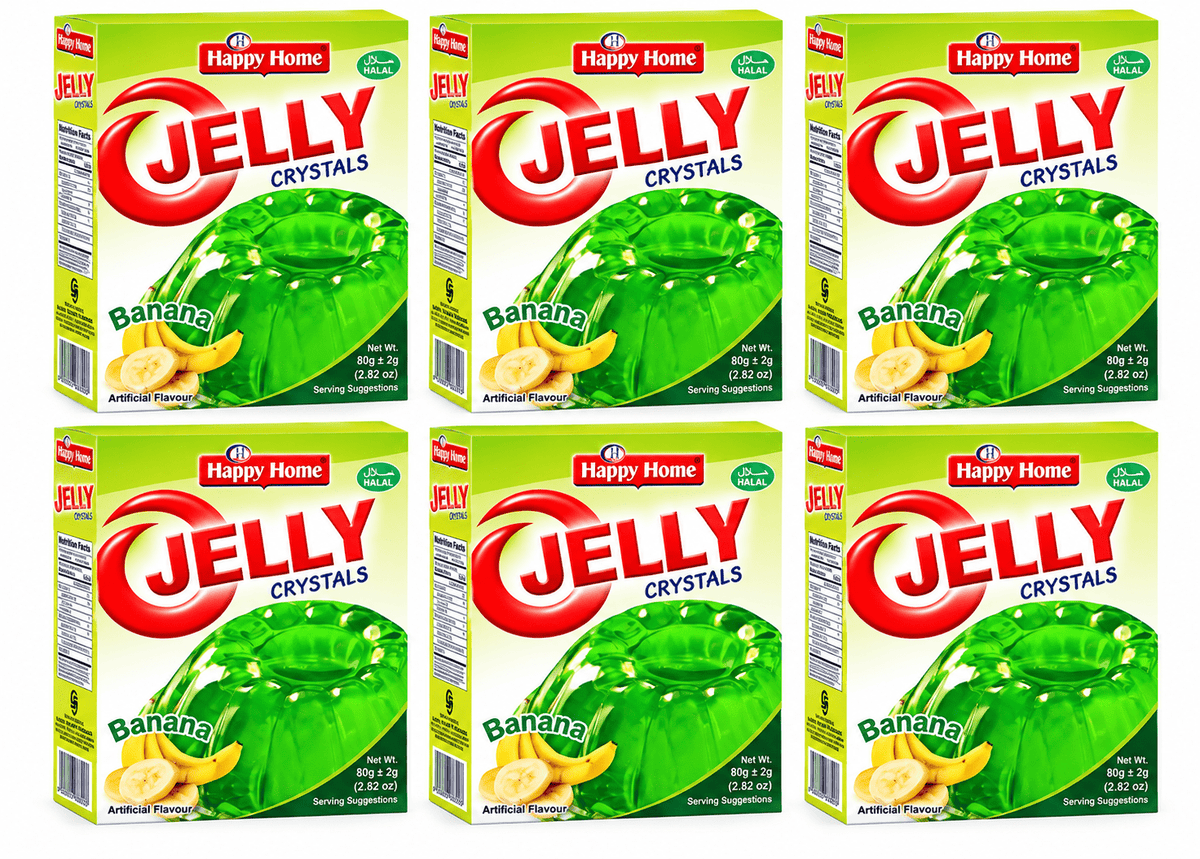 Happy Home Banana Halal Jelly Crystals, 80 g Boxes, 6-Pack