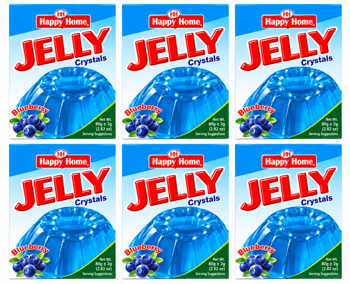 Happy Home Blueberry Halal Jelly Crystals, 80 g Boxes, 6-Pack