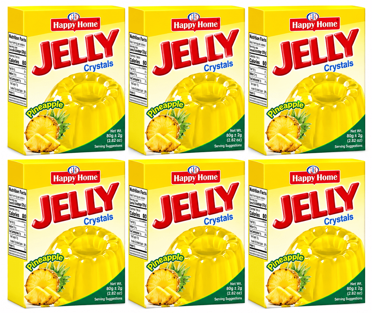 Happy Home Pineapple Halal Jelly Crystals, 80 g Boxes, 6-Pack