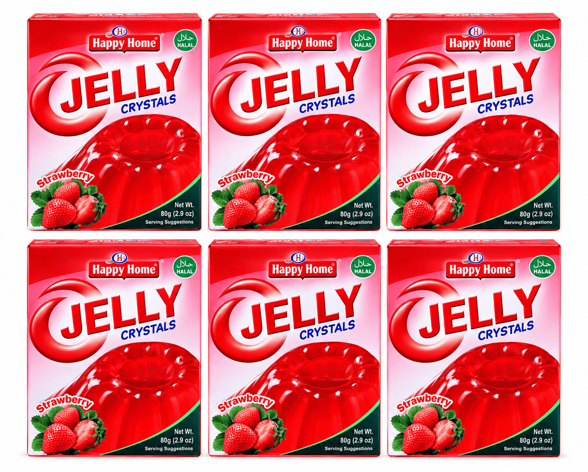 Happy Home Strawberry Halal Jelly Crystals, 80 g Boxes, 6-Pack